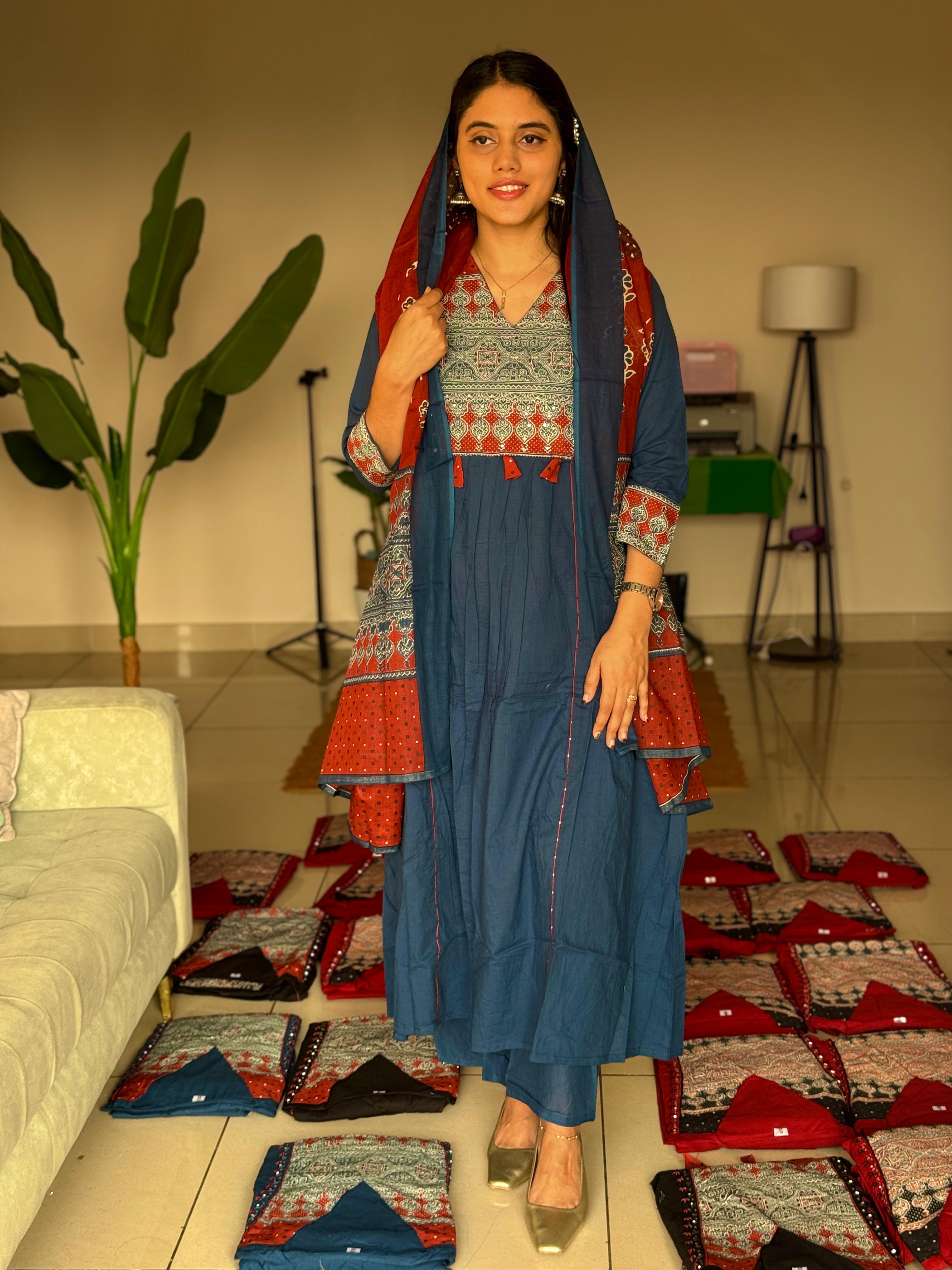 HIFI Ajrakh cotton queen drop