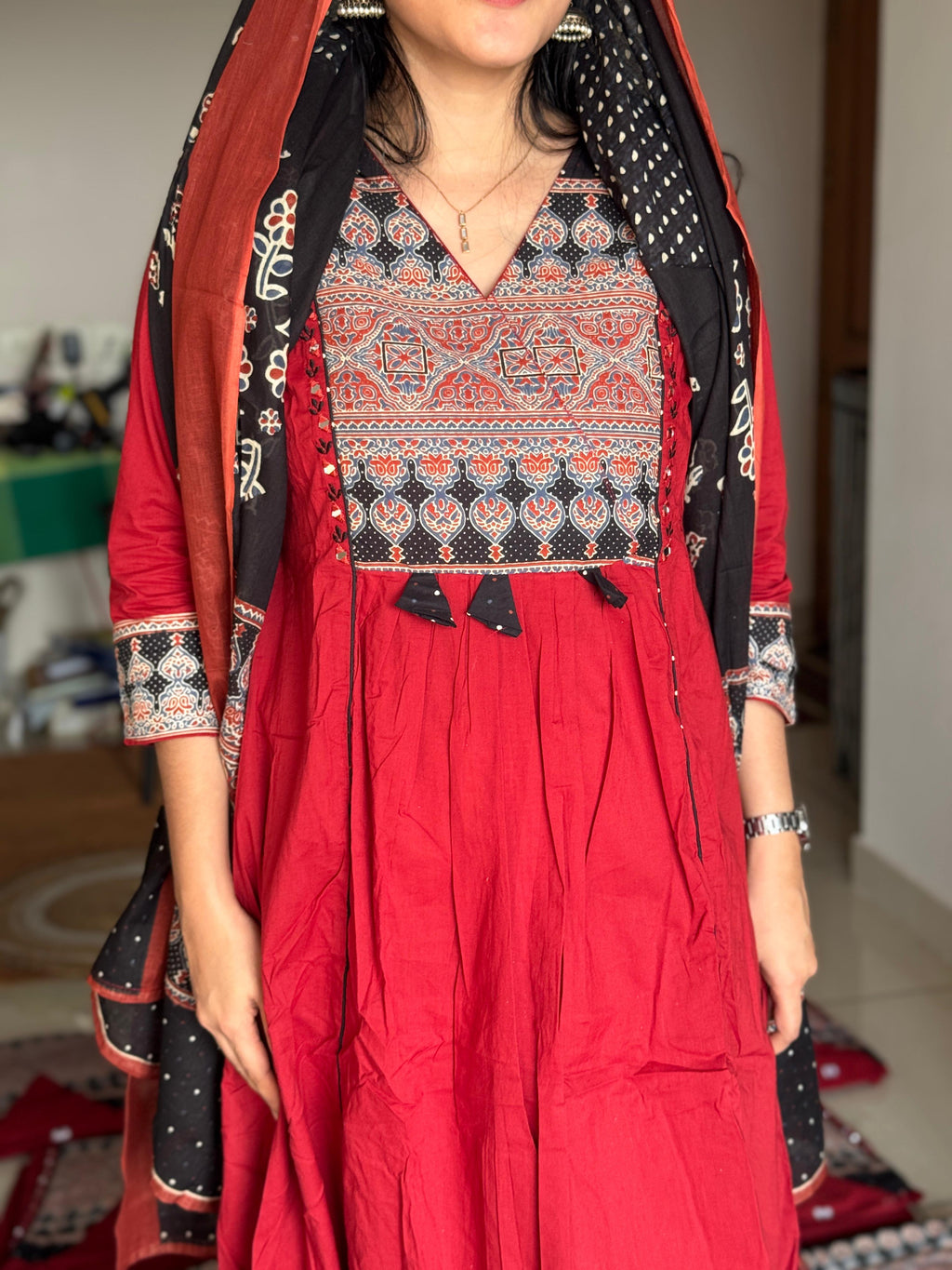 HIFI Ajrakh cotton queen drop