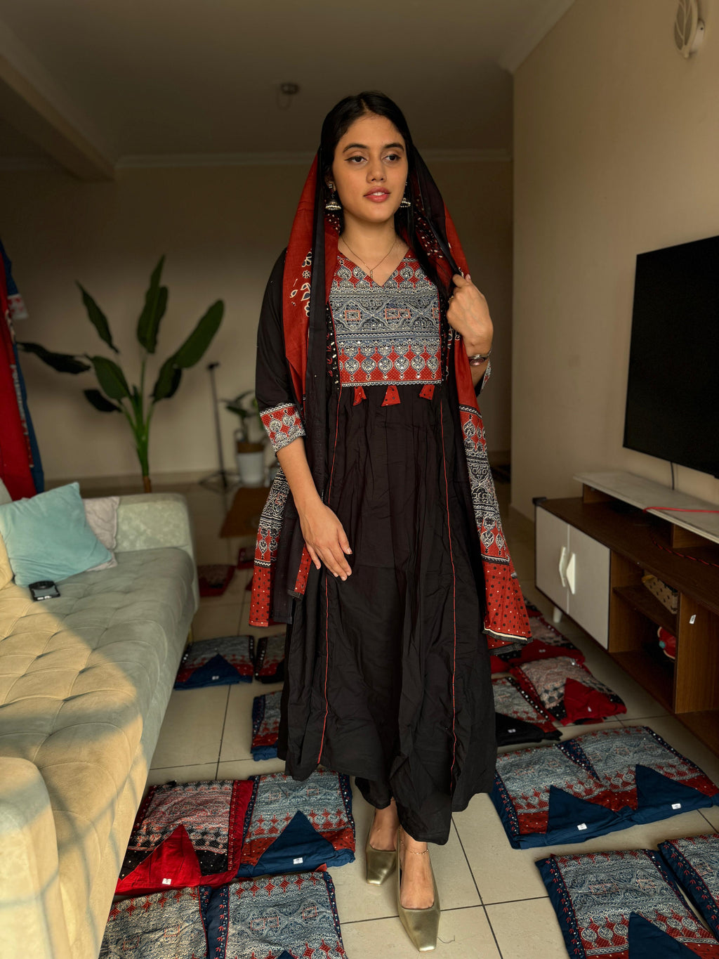 HIFI Ajrakh cotton queen drop